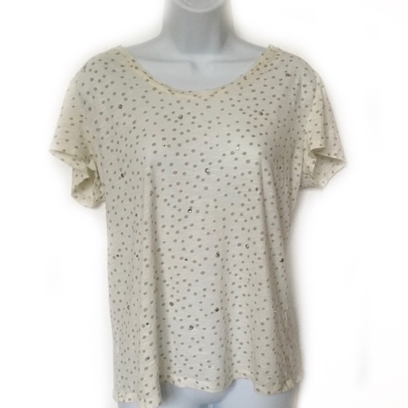 LOFT Cream Embellished Crystal Top - Picture 1 of 8